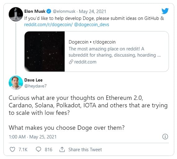 Elon Musk Dogecoin Tweet